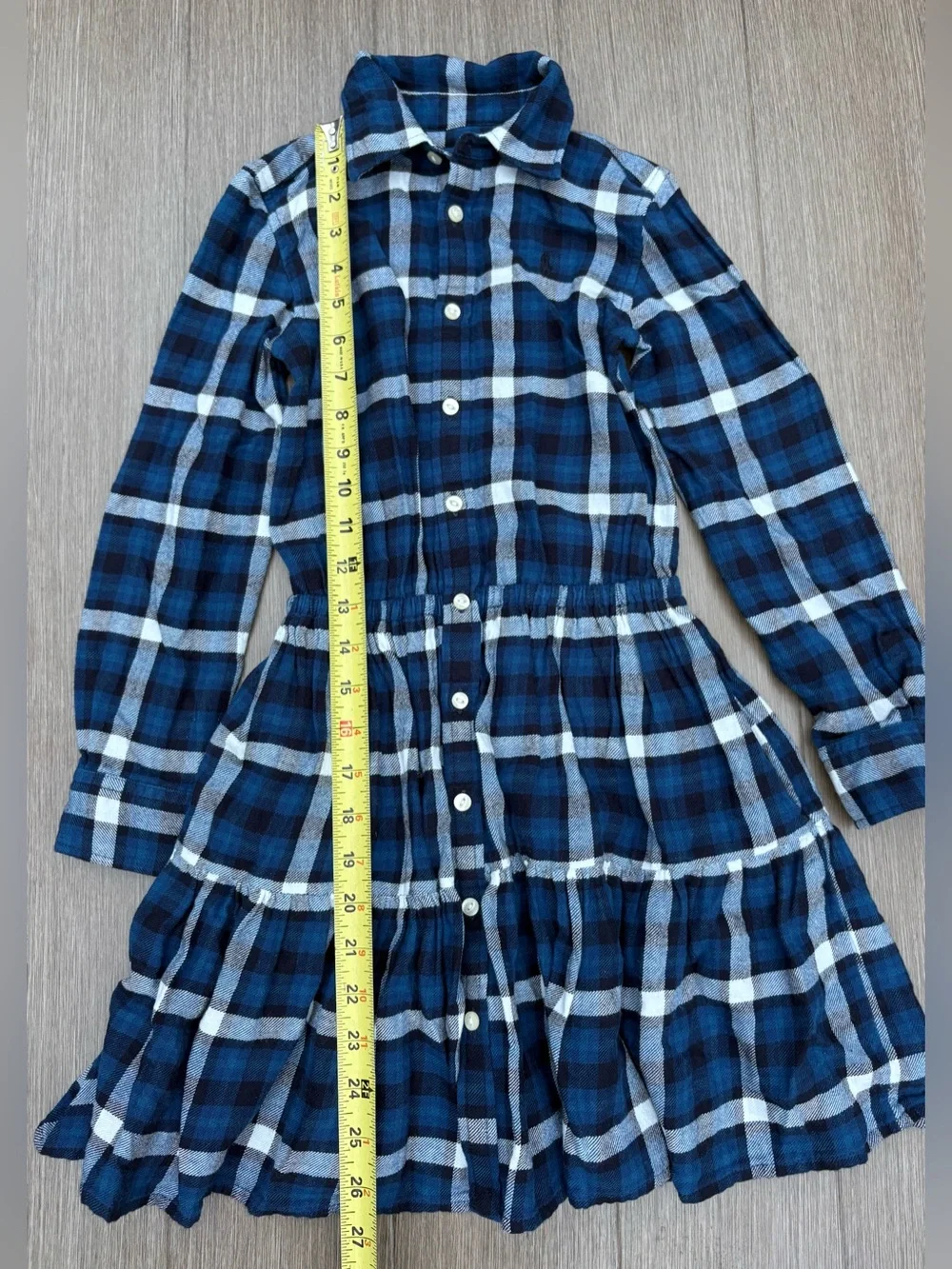 Ralph Lauren Girl Plaid Motif Flannel ShirtDress 100% Cotton In Blue Size 7